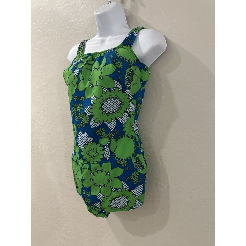 VTG 50s 60s GreenBlue Psychedelic Pinup Style Swimsuit Rockabilly Retro READ S/M - Picture 4 of 14